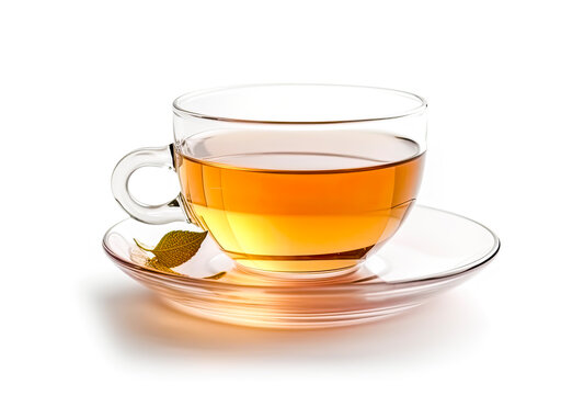 A cup of hot aromatic tea against a white background, Generative AI