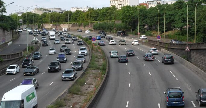 Paris, France - July 9th, 2023: A view of the parisian ring road in summer.
