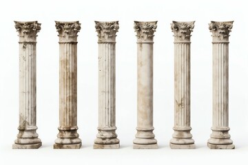 Collection of Antique Columns Isolated on White Background. Generative ai
