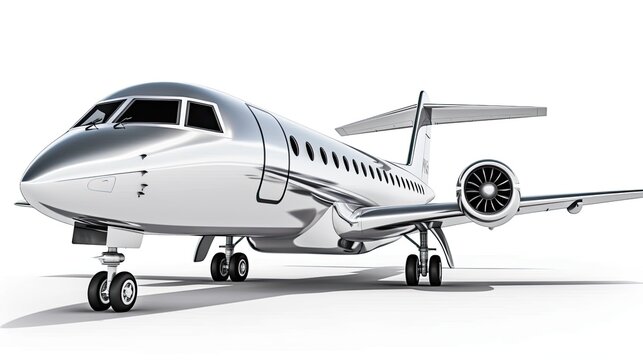 Silver private jet photo realistic illustration - Generative AI.