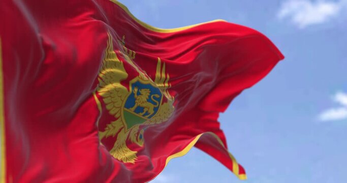 National flag of Montenegro waving in the wind on a clear day