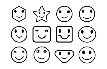 Smiling Emoticon, Happy Face Icons Set, Smile Icon Black And White, Emoji Faces Vector Illustration