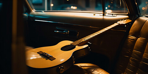 guitar in the back seat of a car, generative ai