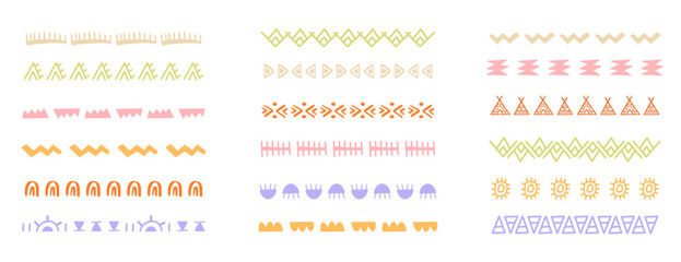 Vector Boho Doodle Borders Set. Tribal Strokes