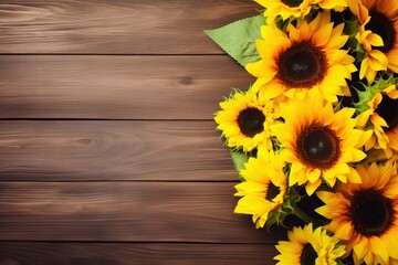 sunflowers on wooden table
