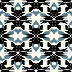 Captivating black and white background adorned with geometric shapes, reminiscent of art deco and art nouveau influences. The seamless pattern design showcases intricate symmetry and timeless.
