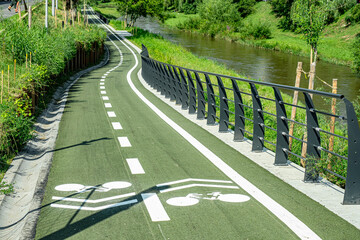New cyclist paths built in the modern city for ecological bicycle transport, Sibiu, Romania