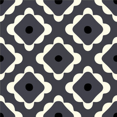 Repeating fabric pattern in black and white, showcasing a series of circles. This art deco inspired seamless pattern design adds a touch of elegance and sophistication to any surface.