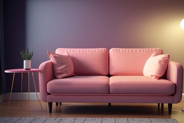 Monochrome pink color luxury sofa, single color. Upholstered furniture.