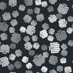 Grey Location of the forest on a map in monitor icon isolated seamless pattern on black background. Vector Illustration