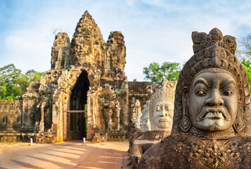 Fototapeta premium Gate at ancient temple Angkor Thom of Angkor Wat, Siem Reap, Cambodia.