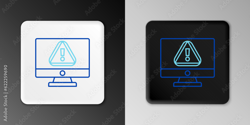 Poster line computer monitor with exclamation mark icon isolated on grey background. alert message smartpho