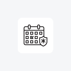 Calendar, Shield, Protection, Schedule Vector Line Icon