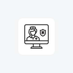 Telemedicine, Virtual Care, Medical Professional Vector Line Icon