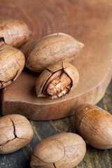 Pecan in a shell on the table