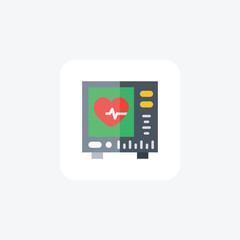 Heart Rate, Pulse, ECG, Medical Equipment Vector Flat Icon