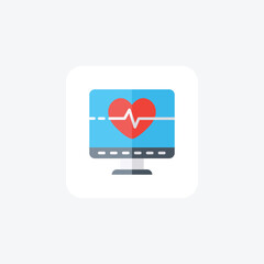 Health Monitoring, Heart Rate, Pulse Vector Flat Icon