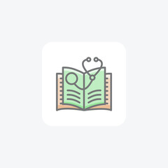 Opened Book, Stethoscope, Medical Education Vector Awesome Fill Icon
