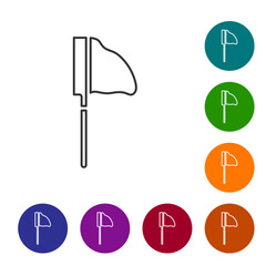 Black line Fishing net with fish icon isolated on white background. Set icons in color circle buttons. Vector