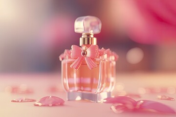 Pink perfume bottle. Romantic floral sweet fragrance. Generative Ai