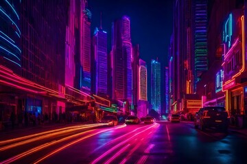 lights on road at night in city ai generated