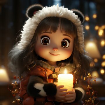 Adorable Little Panda Girl Playful and Fluffy with Baby's Pacifier in Pixar-Style Wallpaper