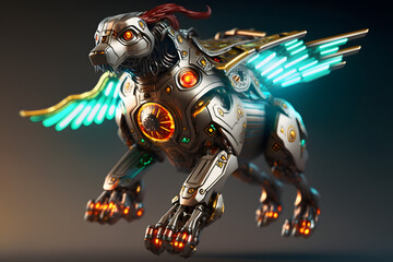Flying Robot Dog With Armour Plating Glowing