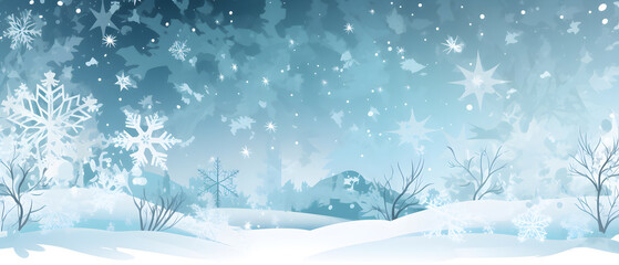 Fototapeta na wymiar Winter Wonderland Serene Snowy Landscape Background with Delicate Snowflakes and Majestic Trees. illustration generative ai