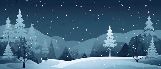 Winter Landscape with Pine Trees and Snowflakes Magical Winter Wonderland for Festive Season. illustration generative ai
