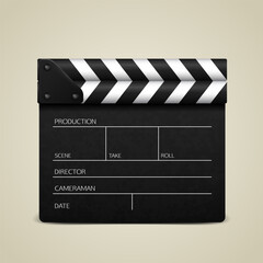Fototapeta na wymiar Clapper board on light background. Film movie clapper board. Vector illustration.