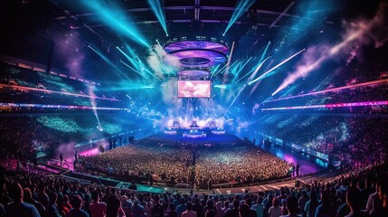 Impact of esports on the gaming industry, blurring the lines between gaming and professional sports. Witness the rise of esports as a legitimate form of competition. Generated by AI.