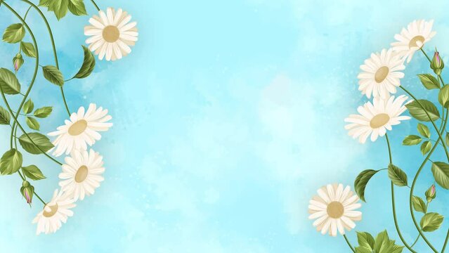 Beautiful watercolor Floral frame animation on blue screen. Floral frame animation with key color. Women's day, Valentine's Day, and Wedding day frame. Illustration, Cartoon flower frame. Chroma color