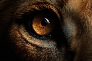 Lion's eyes macro close up. AI generated