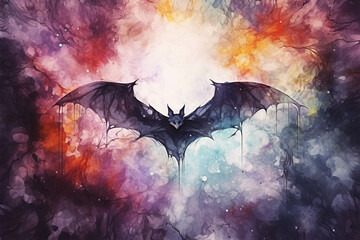 Watercolor style painting of bat shape
