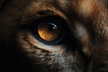 Lion's eyes macro close up. AI generated