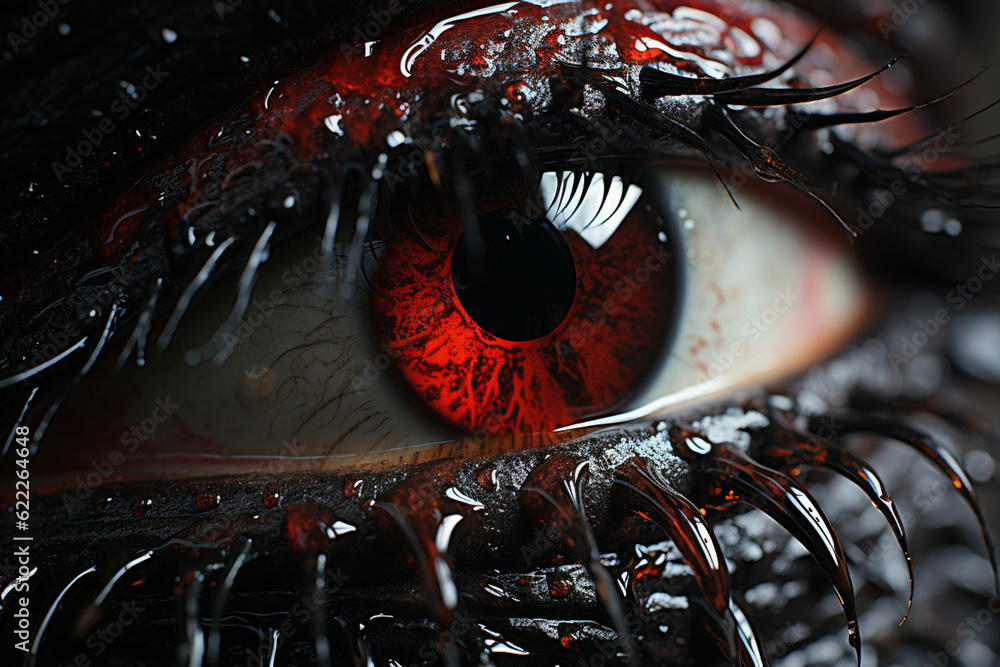 Poster a vampire lurking in the shadows, with fangs exposed and blood-red eyes reflecting a hunger for the 