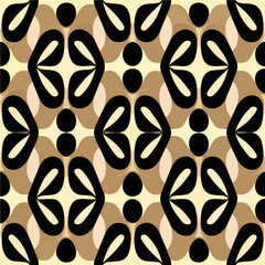 Visually appealing pattern in brown and black hues featuring circular shapes. It showcases an art deco influence and an abstract arrangement, resembling the traditional Japanese aizome dyeing.