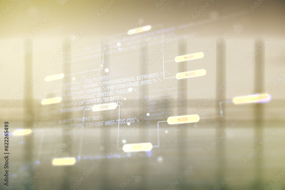 Aufkleber abstract virtual coding concept on empty corporate office background. multiexposure