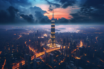 Fototapeta premium Photographing the sunset from the top of the city