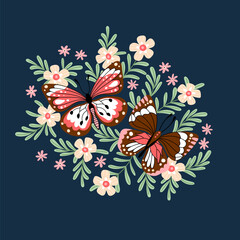 Background with flowers and butterflies - 622265818