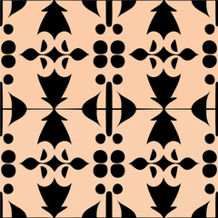 Against a beige background, a mesmerizing black and white pattern unfolds, reminiscent of peppermint motifs and art nouveau floor patterns in patterned tilework.