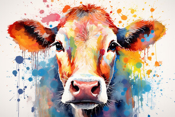 watercolor style painting of a cow shape