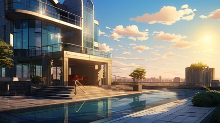Building in the city. AI generated art illustration.