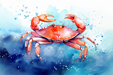 Watercolor style painting of crab shape - obrazy, fototapety, plakaty