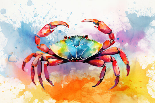 Watercolor style painting of crab shape
