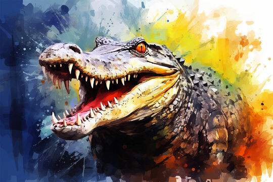 watercolor style painting of a crocodile shape