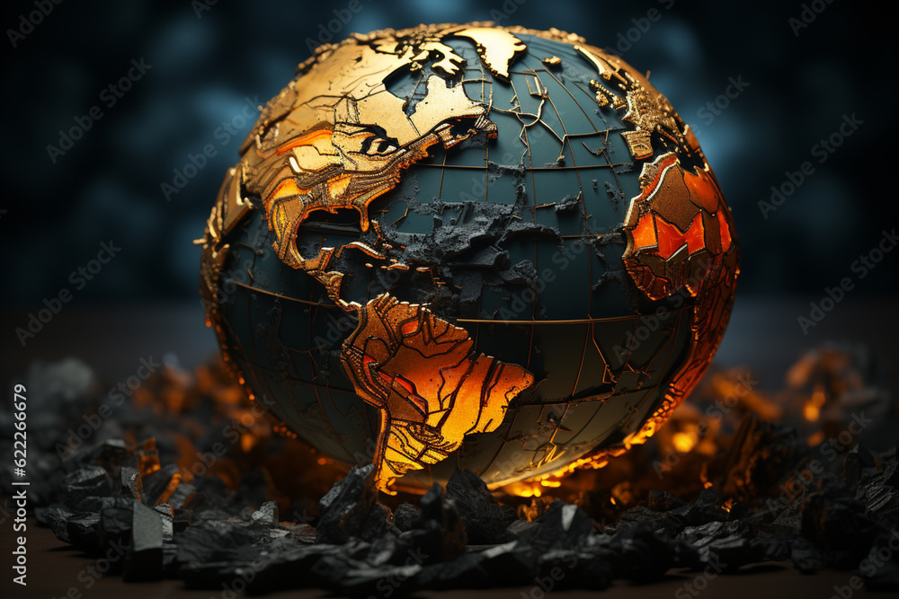 Leinwandbilder a broken and shattered world map, highlighting the global impact of the apocalypse and the loss of g
