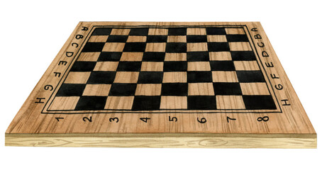 Wooden chess board side view watercolor illustration isolated on white background. Hand drawn brown and black empty desk with no pieces for Chess day designs
