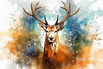 watercolor style painting of deer shape