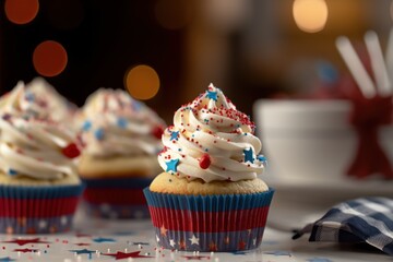 Fototapeta na wymiar Independence USA day cupcakes. AI generated